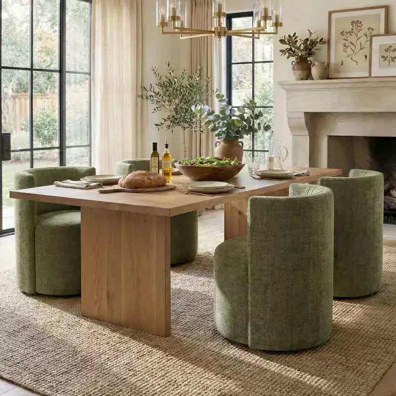 Sedie girevoli moderne da sala da pranzo, set da 4, sedie senza braccioli imbottite in tessuto testurizzato con schienale curvo per sala da pranzo o cucina - Panipeachy