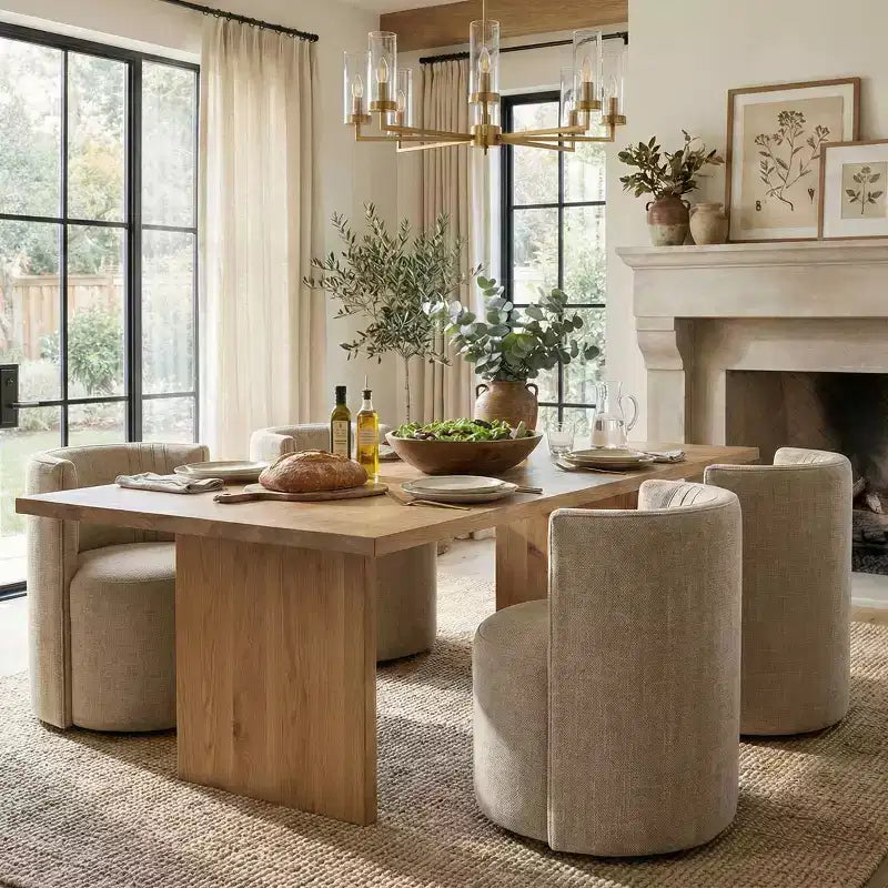 Sedie girevoli moderne da sala da pranzo, set da 4, sedie senza braccioli imbottite in tessuto testurizzato con schienale curvo per sala da pranzo o cucina - Panipeachy