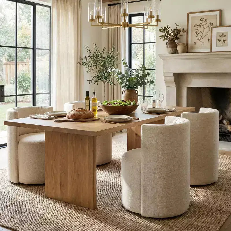 Sedie girevoli moderne da sala da pranzo, set da 4, sedie senza braccioli imbottite in tessuto testurizzato con schienale curvo per sala da pranzo o cucina - Panipeachy