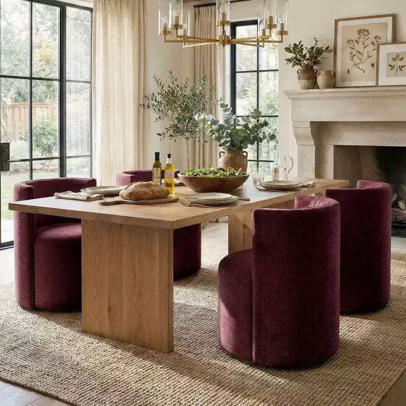 Sedie girevoli moderne da sala da pranzo, set da 4, sedie senza braccioli imbottite in tessuto testurizzato con schienale curvo per sala da pranzo o cucina - Panipeachy
