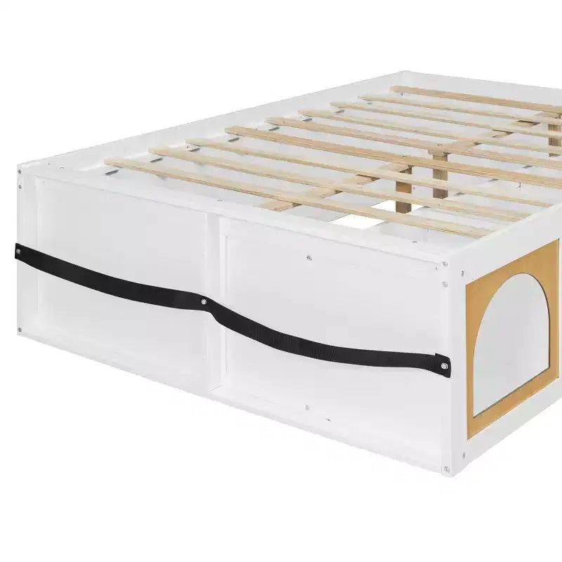 GDFStudio Miller Letto a Piattaforma in Legno con Libreria, Vetrina, Luce a LED e Cassetto