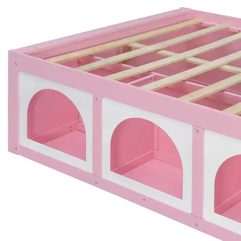 GDFStudio Miller Letto a Piattaforma in Legno con Libreria, Vetrina, Luce a LED e Cassetto