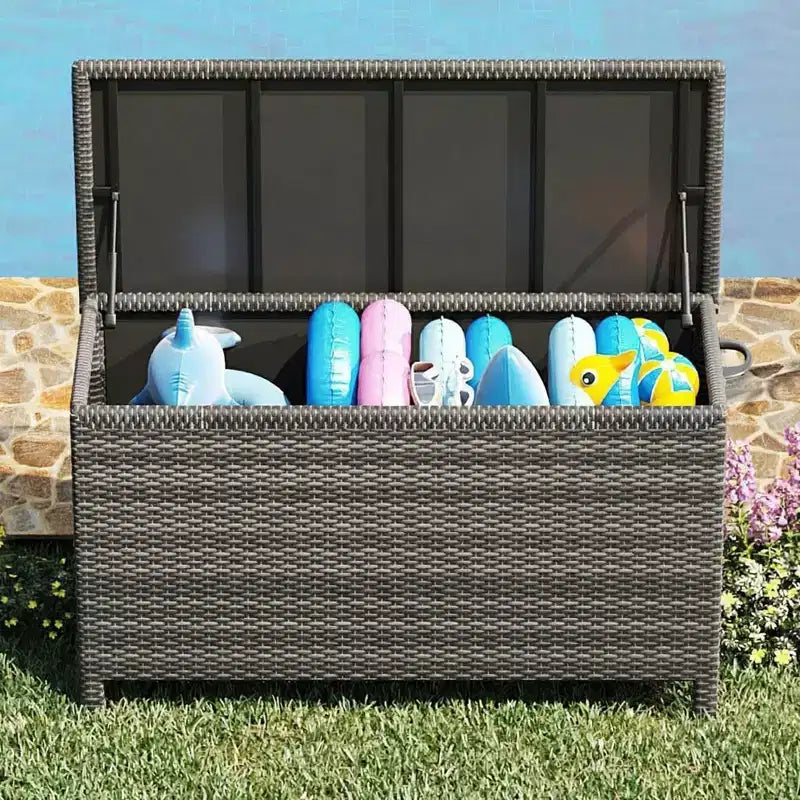 COZONY Baule Portatutto da Esterno con Ruote, Contenitore Impermeabile in Rattan PE, Grande Baule da Giardino per Patio, Bordo Piscina, Cortile