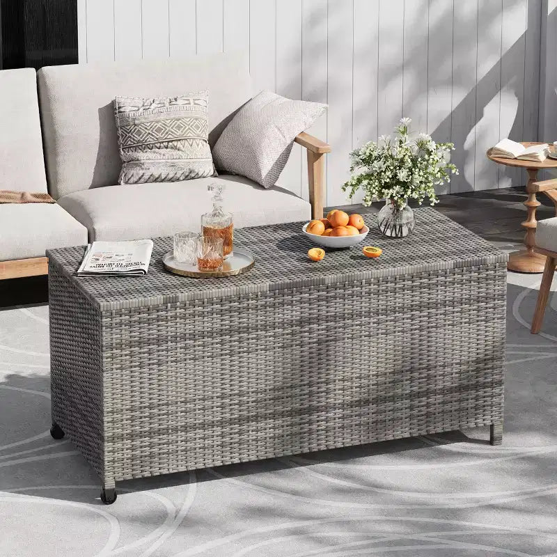 COZONY Baule Portatutto da Esterno con Ruote, Contenitore Impermeabile in Rattan PE, Grande Baule da Giardino per Patio, Bordo Piscina, Cortile