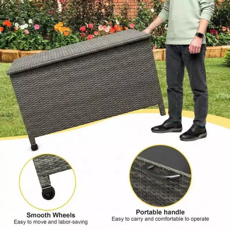 COZONY Baule Portatutto da Esterno con Ruote, Contenitore Impermeabile in Rattan PE, Grande Baule da Giardino per Patio, Bordo Piscina, Cortile
