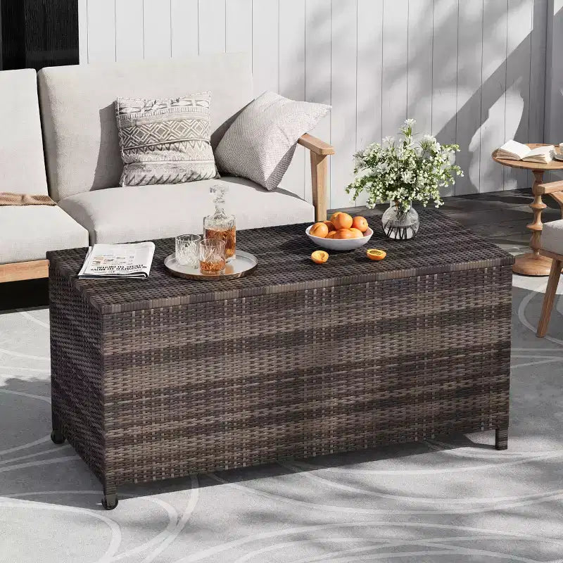 COZONY Baule Portatutto da Esterno con Ruote, Contenitore Impermeabile in Rattan PE, Grande Baule da Giardino per Patio, Bordo Piscina, Cortile