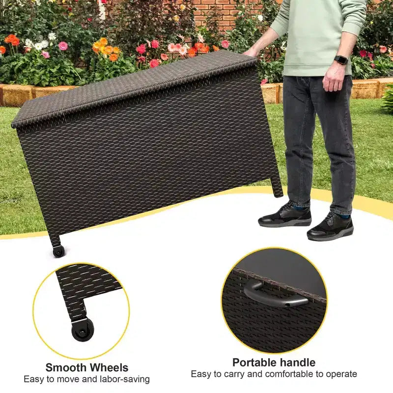 COZONY Baule Portatutto da Esterno con Ruote, Contenitore Impermeabile in Rattan PE, Grande Baule da Giardino per Patio, Bordo Piscina, Cortile