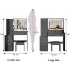 Tavolo da Trucco da 104 cm con Specchio a LED Touch-Control, Mobiletto Contenitore, Mobile Laterale e Sgabello Abbinato per Camera da Letto
