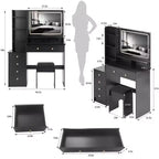 Tavolo da Trucco da 104 cm con Specchio a LED Touch-Control, Mobiletto Contenitore, Mobile Laterale e Sgabello Abbinato per Camera da Letto