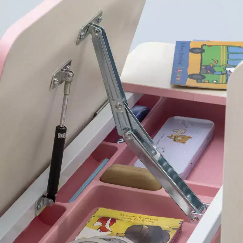 Scrivania per bambini regolabile in altezza con piano inclinabile, cassetto e mensola, rosa