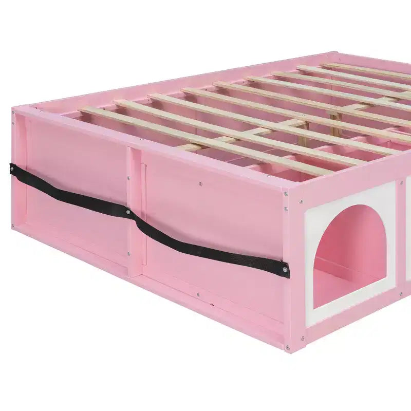 Polibi Letto a Piattaforma in Legno con Pediera Libreria, Mobile Vetrina a LED e Cassetto Contenitore