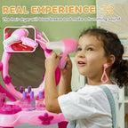 Toeletta per bambini con specchio illuminato, sgabello e 15 accessori, colore: rosa