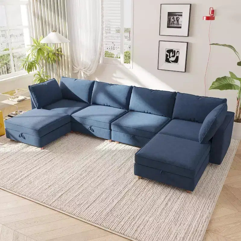 Divano Sezionale Modulare a U a 6 Posti in Tessuto GDFStudio Zayne con Contenitore