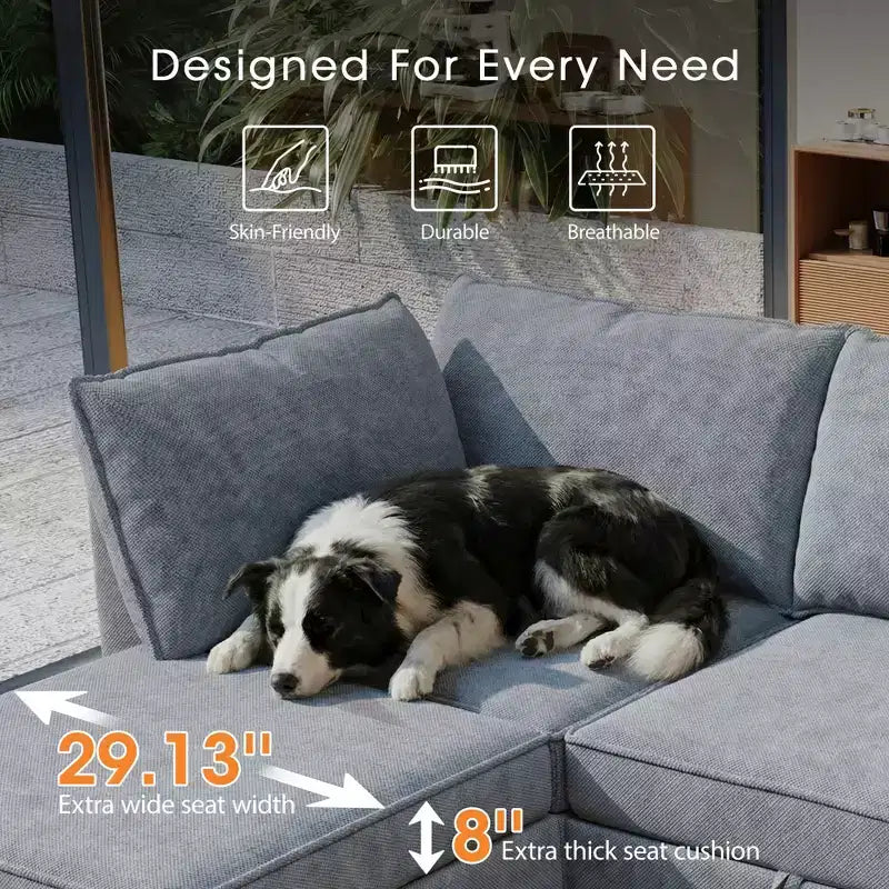 Divano Sezionale Modulare a U a 6 Posti in Tessuto GDFStudio Zayne con Contenitore
