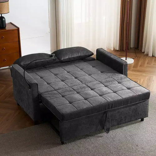 56.9 Canapé deux places convertible avec coussin de dossier réversible et deux ports USB