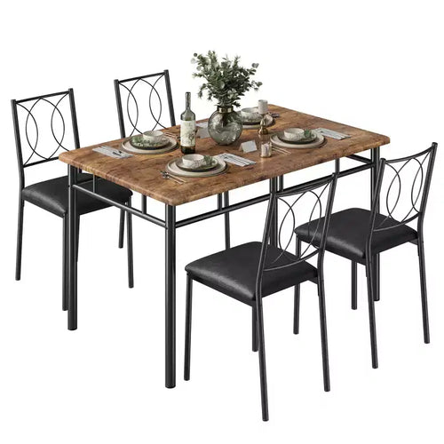 5 Piece Space Saving Dining Table Set,Farmhouse Kitchen Furniture,Upholstered Chairs,Compact Easy To Clean,Ideal For Small Apartments,Vintage Color