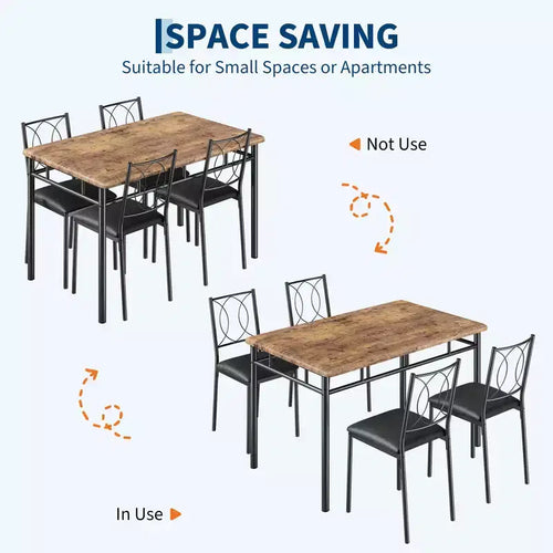 Set da pranzo salvaspazio da 5 pezzi, mobili da cucina in stile rustico, sedie imbottite, compatto facile da pulire, ideale per piccoli appartamenti, colore vintage