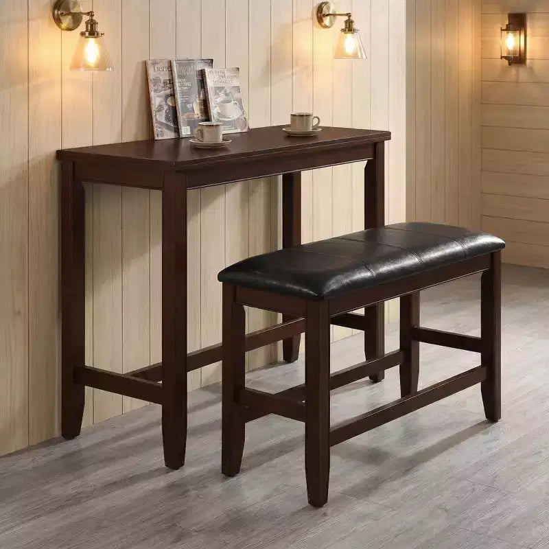 Panca da pranzo GDFStudio Dawson stile rustico, altezza bancone, con seduta imbottita in similpelle e poggiapiedi