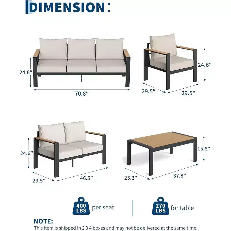 Set da conversazione componibile da 5 pezzi, set di mobili da esterno in alluminio, posti a sedere moderni da esterno, per portico, balcone, terrazza