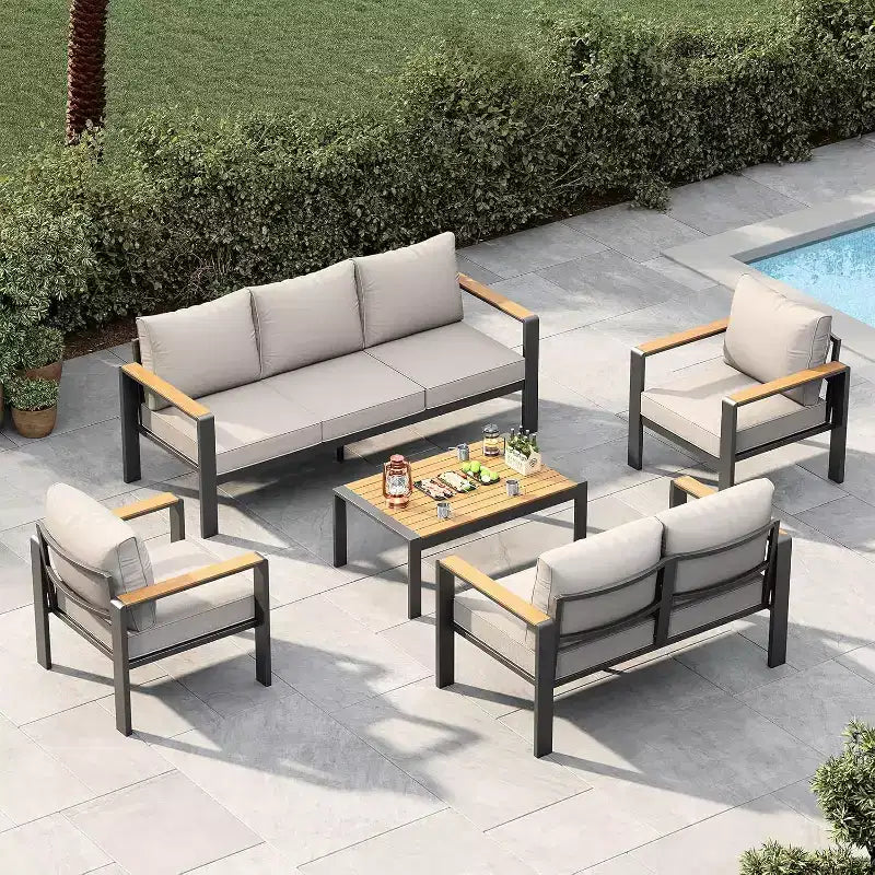 Set da conversazione componibile da 5 pezzi, set di mobili da esterno in alluminio, posti a sedere moderni da esterno, per portico, balcone, terrazza