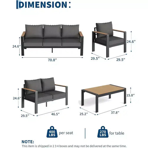 Set da conversazione componibile da 5 pezzi, set di mobili da esterno in alluminio, posti a sedere moderni da esterno, per portico, balcone, terrazza