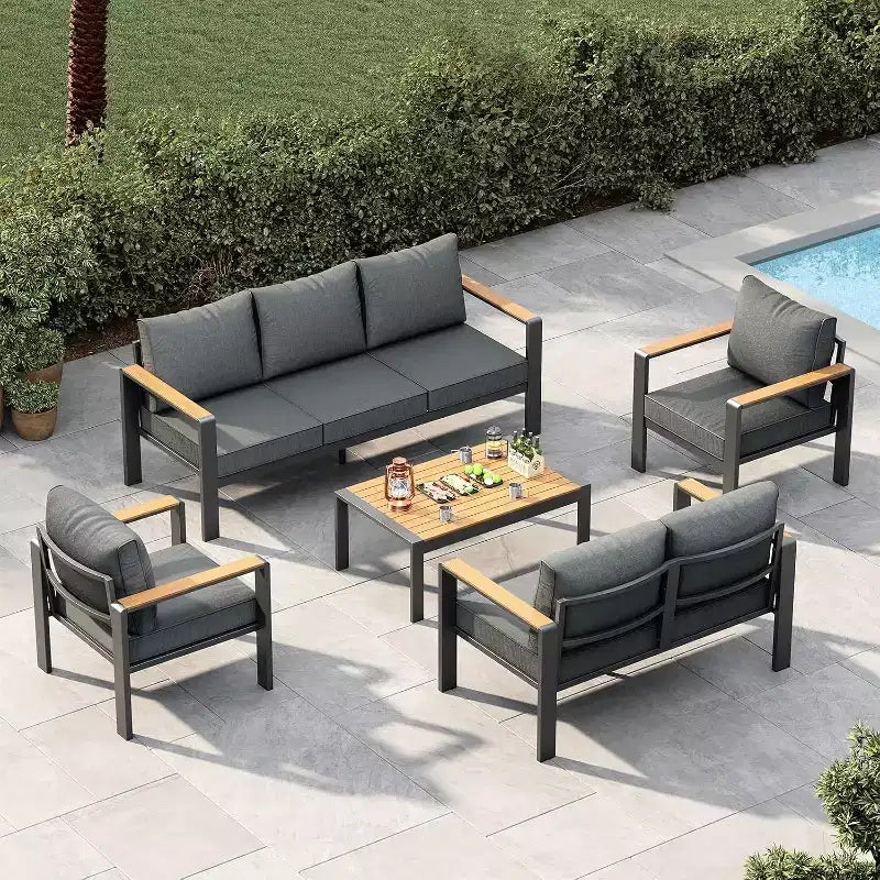 Set da conversazione componibile da 5 pezzi, set di mobili da esterno in alluminio, posti a sedere moderni da esterno, per portico, balcone, terrazza