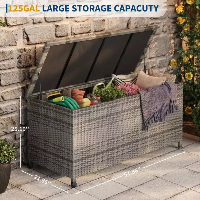 Acekool Baule Contenitore da Esterno in Rattan con Ruote, Coperchio in PP e Fodera con Cerniera, per Patio Piscina Giardino