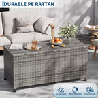 Acekool Baule Contenitore da Esterno in Rattan con Ruote, Coperchio in PP e Fodera con Cerniera, per Patio Piscina Giardino