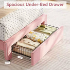 Coolmee Strutture Letto Singolo, Letto a Piattaforma Imbottito con Testiera a Bottone e Contenitore, Cassetto, Robuste Doghe in Legno, Nessuna Rete a Molle Necessaria, Facile Montaggio