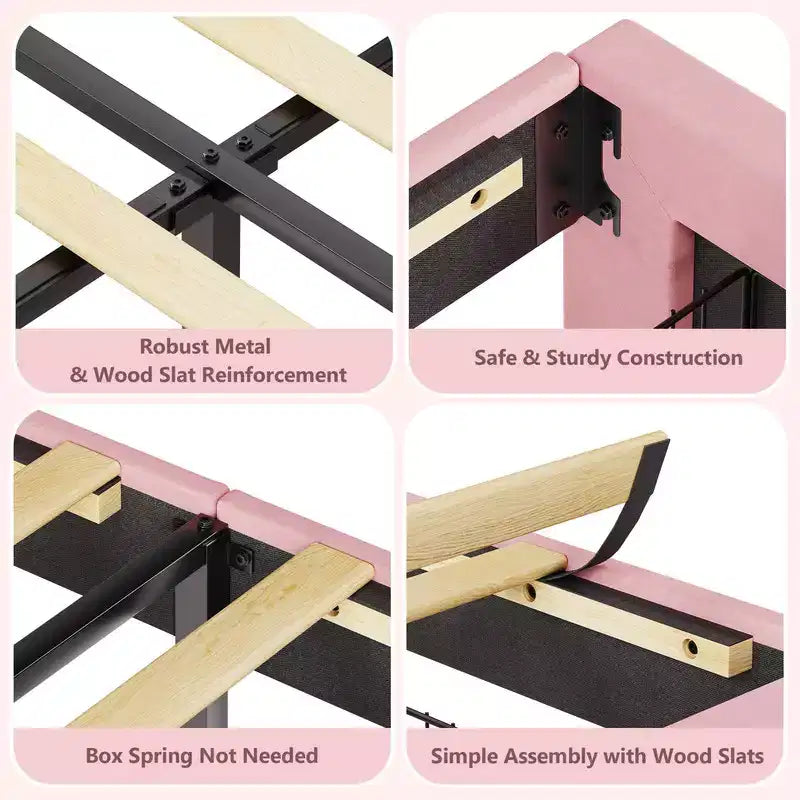 Coolmee Strutture Letto Singolo, Letto a Piattaforma Imbottito con Testiera a Bottone e Contenitore, Cassetto, Robuste Doghe in Legno, Nessuna Rete a Molle Necessaria, Facile Montaggio