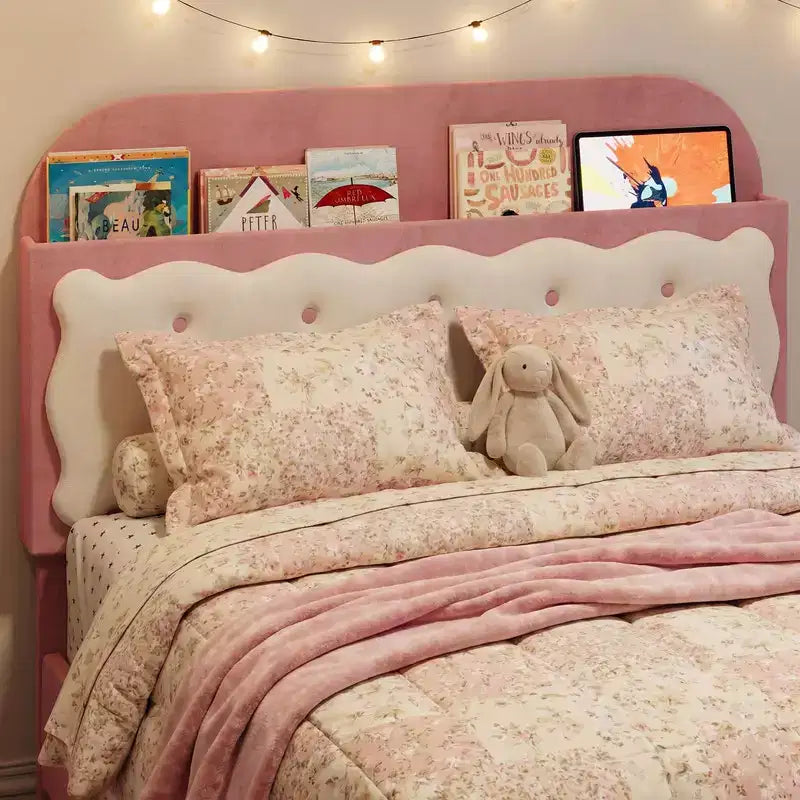 Coolmee Strutture Letto Singolo, Letto a Piattaforma Imbottito con Testiera a Bottone e Contenitore, Cassetto, Robuste Doghe in Legno, Nessuna Rete a Molle Necessaria, Facile Montaggio