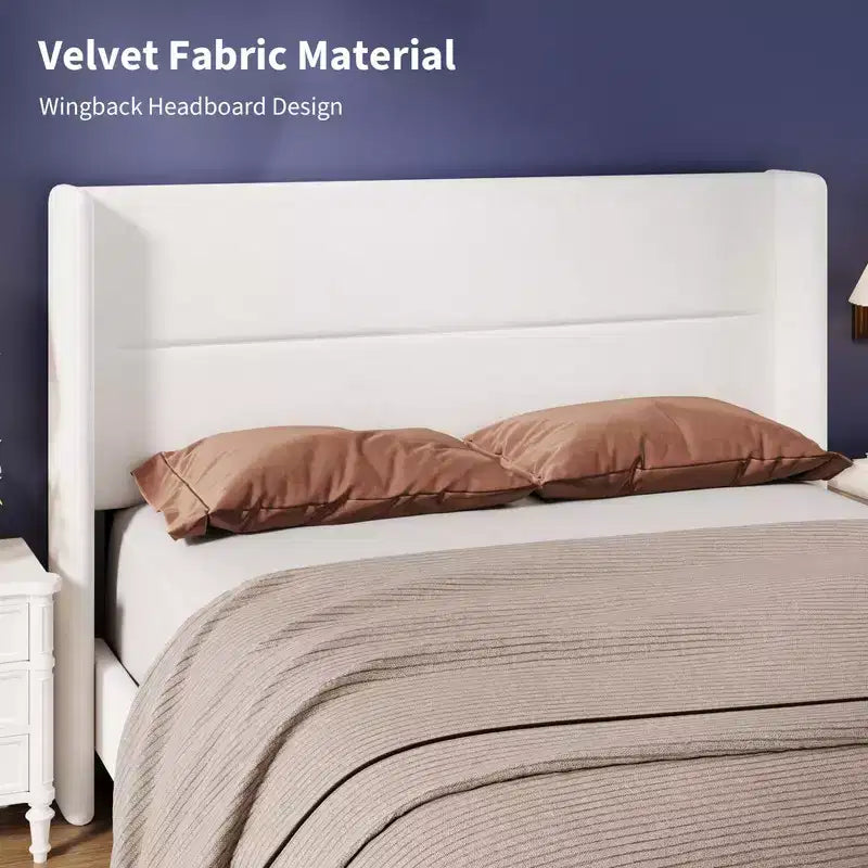 Coolmee Letto a Piattaforma Imbottito in Velluto con Testiera ad Ali Trapuntata, Robuste Doghe in Legno, Nessuna Rete a Molle Necessaria, Facile Montaggio