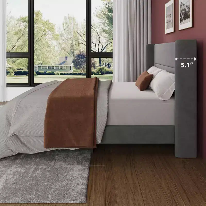 Coolmee Letto a Piattaforma Imbottito in Velluto con Testiera ad Ali Trapuntata, Robuste Doghe in Legno, Nessuna Rete a Molle Necessaria, Facile Montaggio