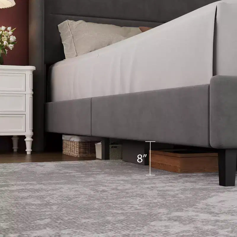 Coolmee Letto a Piattaforma Imbottito in Velluto con Testiera ad Ali Trapuntata, Robuste Doghe in Legno, Nessuna Rete a Molle Necessaria, Facile Montaggio