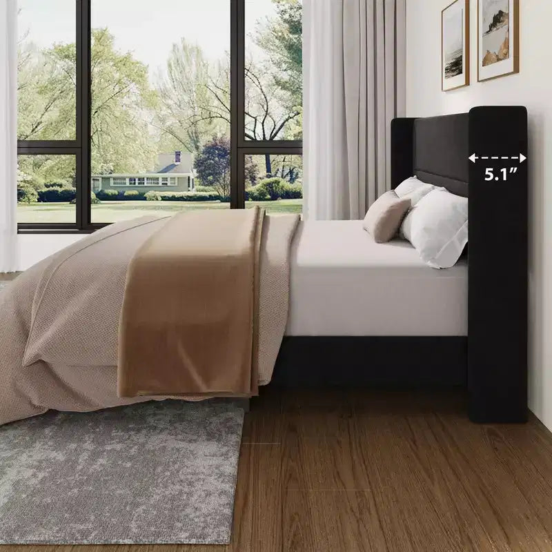 Coolmee Letto a Piattaforma Imbottito in Velluto con Testiera ad Ali Trapuntata, Robuste Doghe in Legno, Nessuna Rete a Molle Necessaria, Facile Montaggio