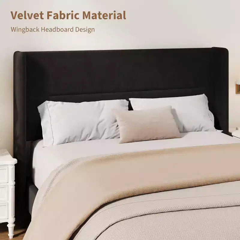Coolmee Letto a Piattaforma Imbottito in Velluto con Testiera ad Ali Trapuntata, Robuste Doghe in Legno, Nessuna Rete a Molle Necessaria, Facile Montaggio
