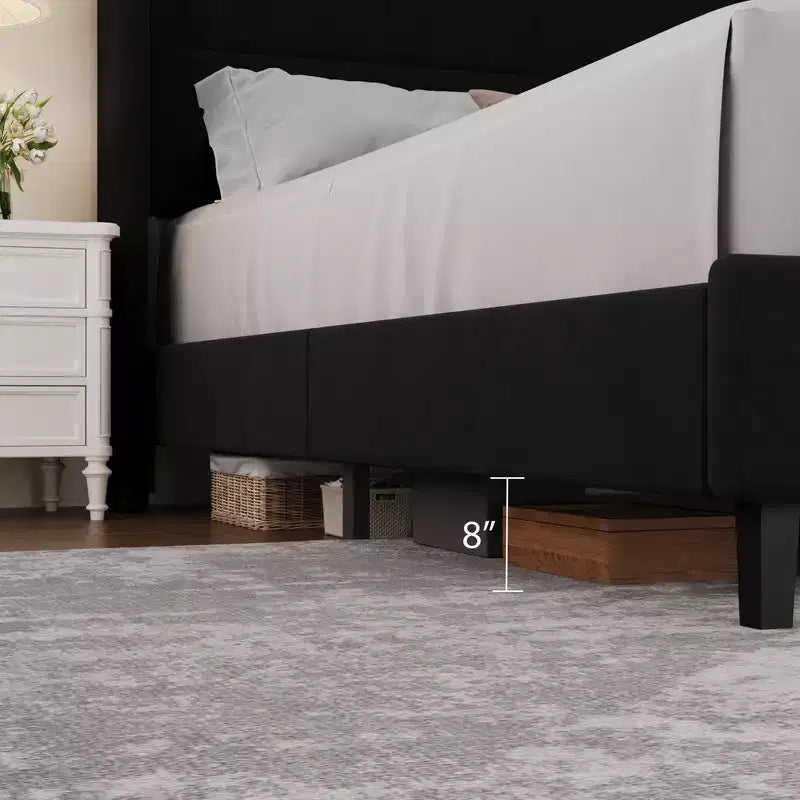 Coolmee Letto a Piattaforma Imbottito in Velluto con Testiera ad Ali Trapuntata, Robuste Doghe in Legno, Nessuna Rete a Molle Necessaria, Facile Montaggio