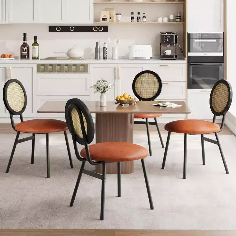 Sedie da pranzo imbottite con schienale in canna Set da 2/4, Sedie da cucina moderne con gambe in metallo, Sedile ergonomico morbido per sala da pranzo