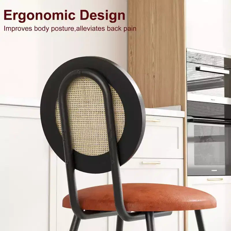 Sedie da pranzo imbottite con schienale in canna Set da 2/4, Sedie da cucina moderne con gambe in metallo, Sedile ergonomico morbido per sala da pranzo