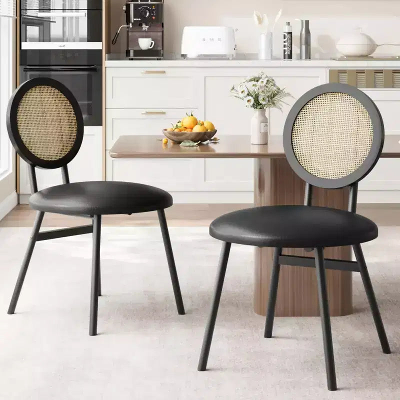 Sedie da pranzo imbottite con schienale in canna Set da 2/4, Sedie da cucina moderne con gambe in metallo, Sedile ergonomico morbido per sala da pranzo