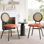 Sedie da pranzo imbottite con schienale in canna Set da 2/4, Sedie da cucina moderne con gambe in metallo, Sedile ergonomico morbido per sala da pranzo