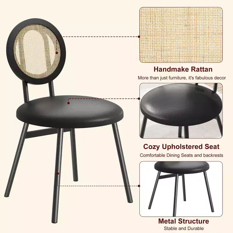 Sedie da pranzo imbottite con schienale in canna Set da 2/4, Sedie da cucina moderne con gambe in metallo, Sedile ergonomico morbido per sala da pranzo