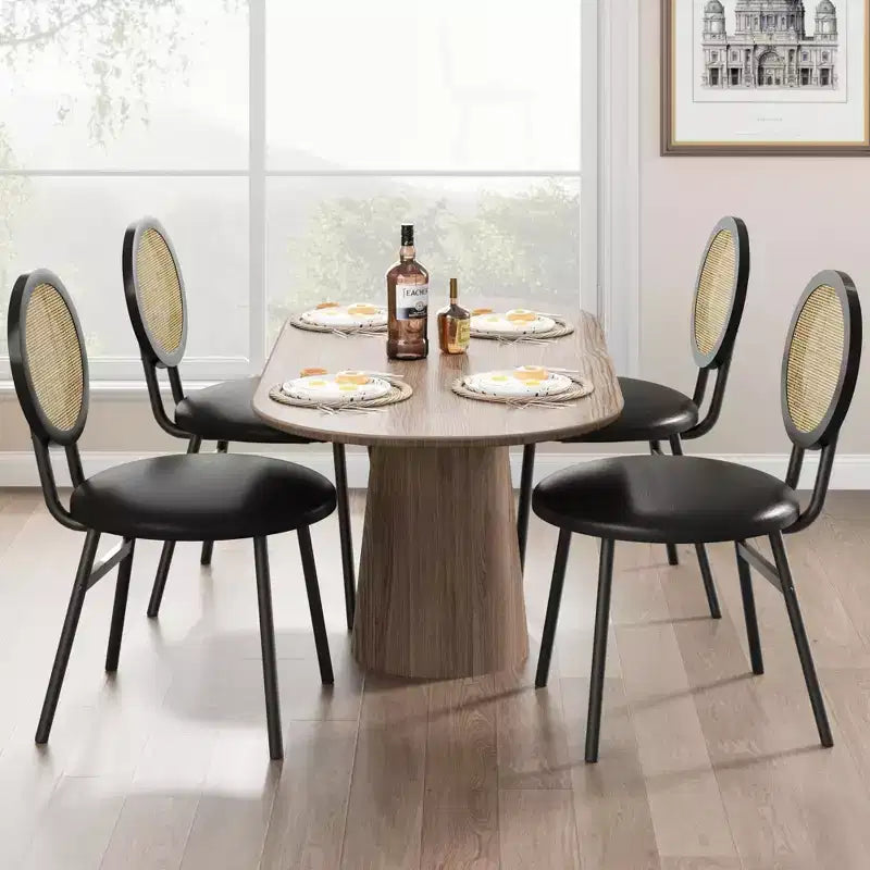 Sedie da pranzo imbottite con schienale in canna Set da 2/4, Sedie da cucina moderne con gambe in metallo, Sedile ergonomico morbido per sala da pranzo