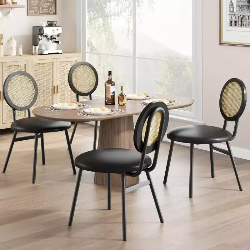 Sedie da pranzo imbottite con schienale in canna Set da 2/4, Sedie da cucina moderne con gambe in metallo, Sedile ergonomico morbido per sala da pranzo