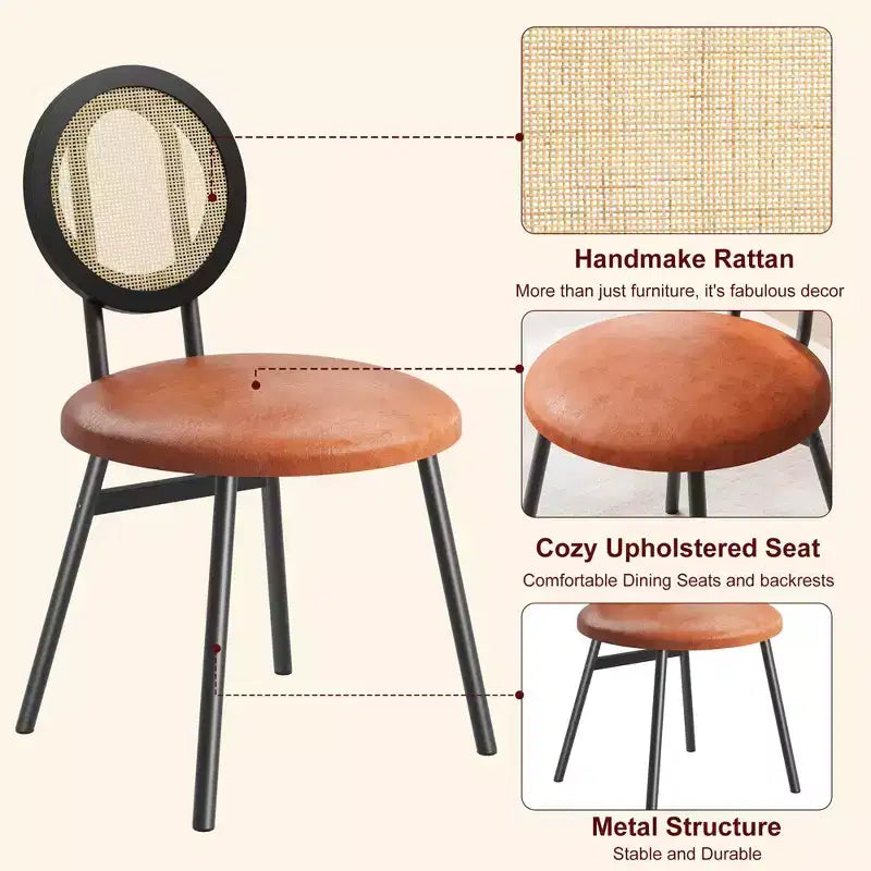 Sedie da pranzo imbottite con schienale in canna Set da 2/4, Sedie da cucina moderne con gambe in metallo, Sedile ergonomico morbido per sala da pranzo