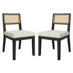 Set di 2 sedie da pranzo in rattan, sedie da cucina in stile francese con schienale in rattan e gambe in legno, moderne di metà secolo per sala da pranzo