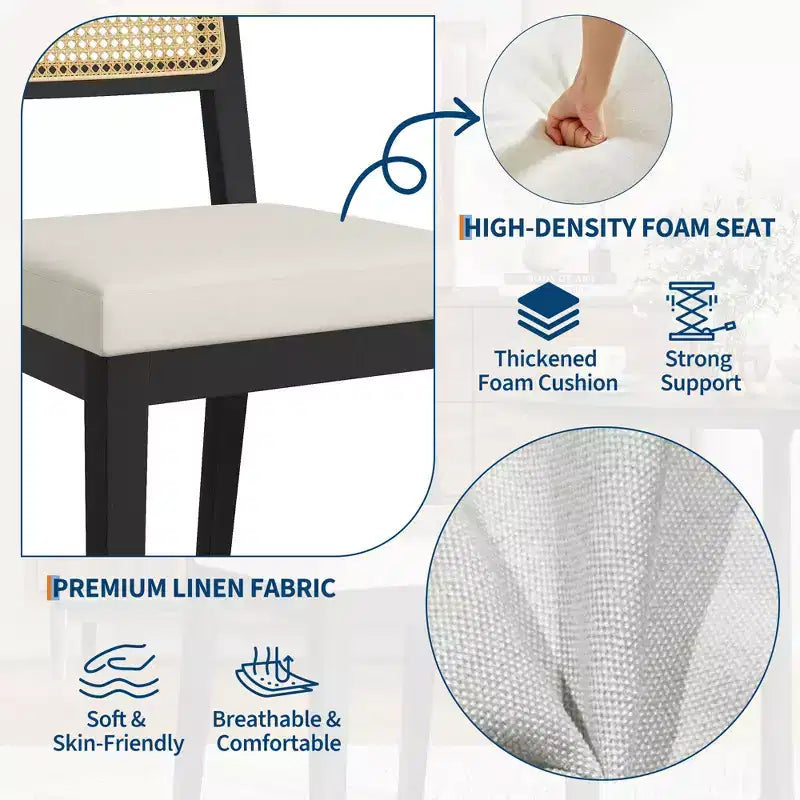 Set di 2 sedie da pranzo in rattan, sedie da cucina in stile francese con schienale in rattan e gambe in legno, moderne di metà secolo per sala da pranzo