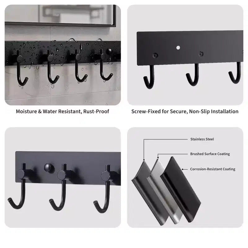 Portachiavi da Parete, Porta Chiavi a 6 Ganci in Acciaio Inox con Montaggio Adesivo Senza Foratura, Organizer Dorato per Chiavi, Cappotti, Asciugamani, Cappelli