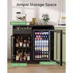Mobile bar per caffè con spazio per frigorifero, credenza a buffet con luci a LED e prese di corrente, mobiletto per liquori con ante in vetro, nero