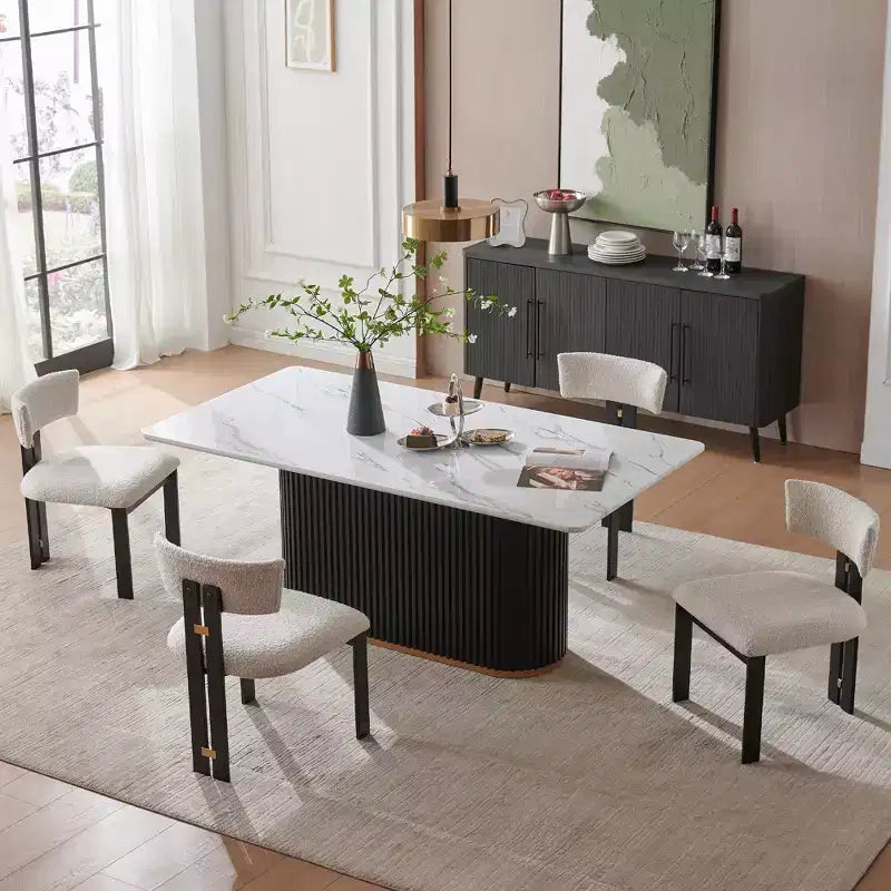 Tavolino da caffè in finto marmo beige - Piano in pietra sinterizzata da 33" e base in legno massello, tavolino rotondo moderno per soggiorno - Morden Fort
